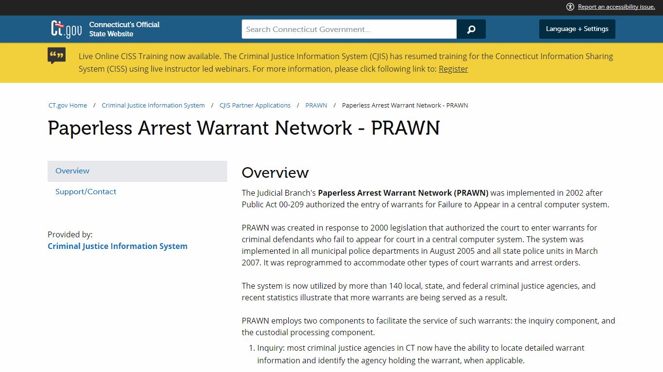Paperless Arrest Warrant Network - PRAWN - ct