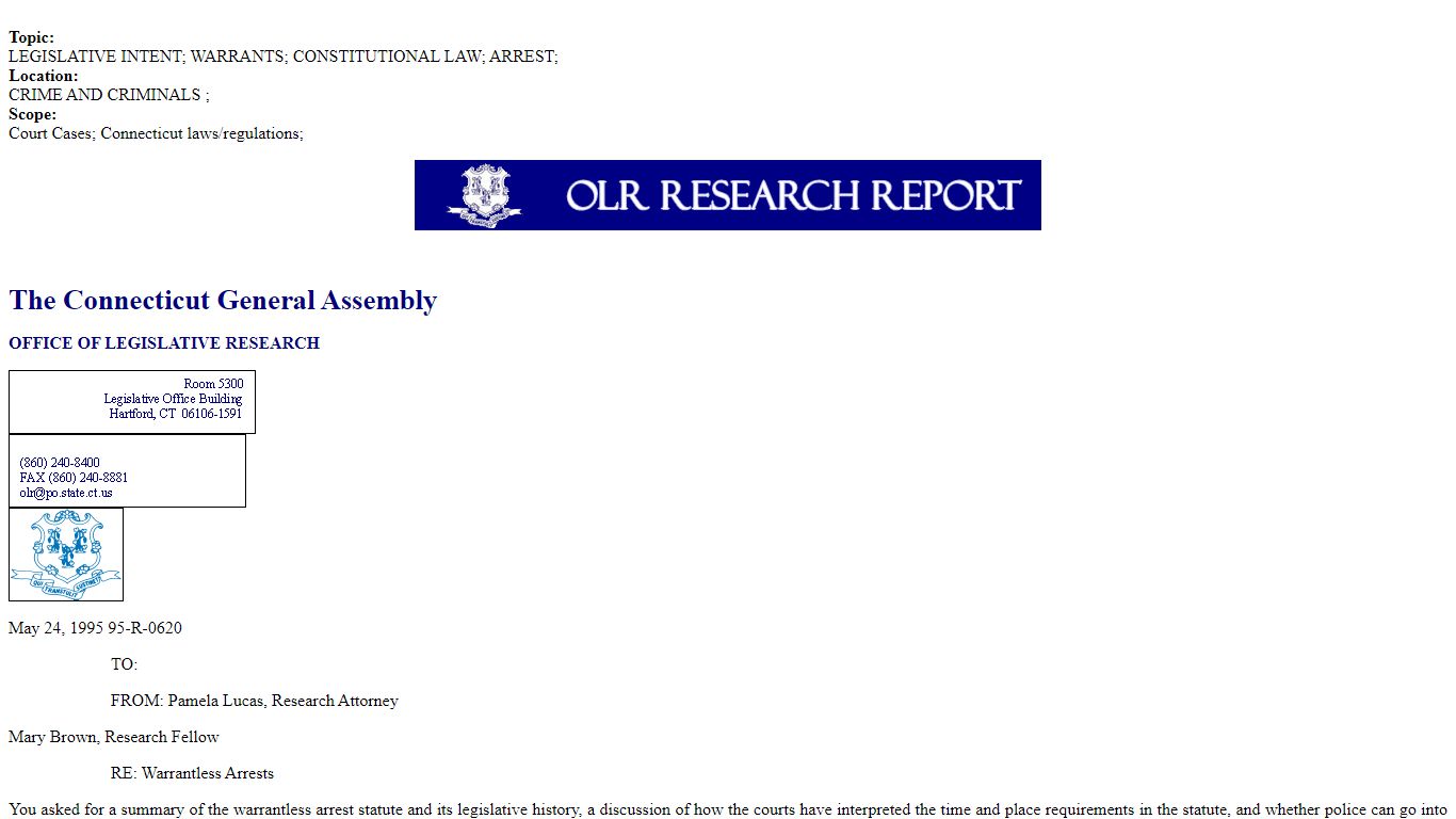 Warrantless Arrests - Connecticut General Assembly